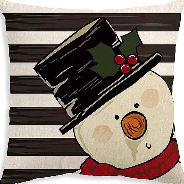 Christmas Pillowcase Linen Print Elk Snowman Home Decoration Sofa Cushion Cover