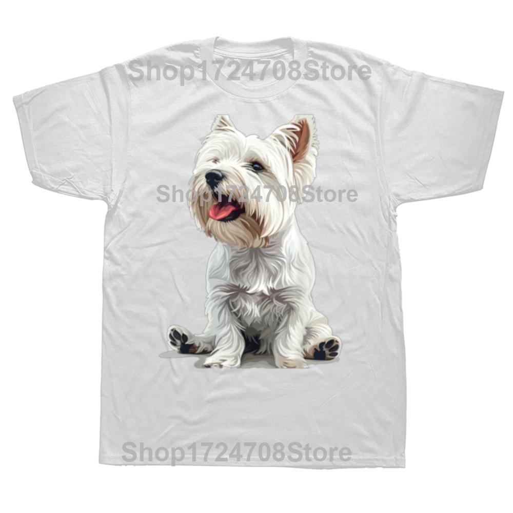 Lustige West Highland White Terrier Hunde Westie T-Shirts Herren Damen Mode Lässiges T-Shirt 100% Baumwolle Locker Übergröße T-Shirt