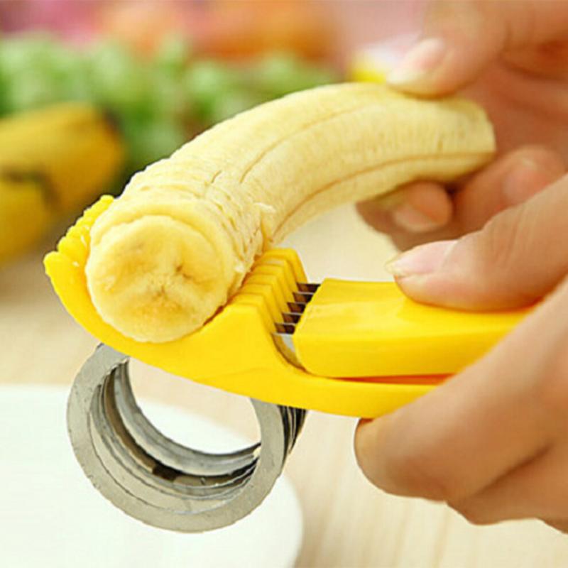 Stainless Steel Banana Cutter 17.5cm Kitchen Slicing Tool Yellow