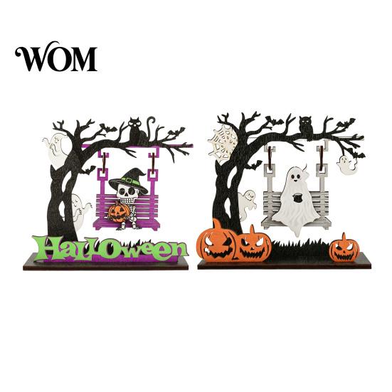 Handmade Wooden Halloween Scenes Funny Desktop Swing Decor, Spooky Home Decor for Living Room Craft Activities Tabletop, Gothic Fall Themed Ornament,