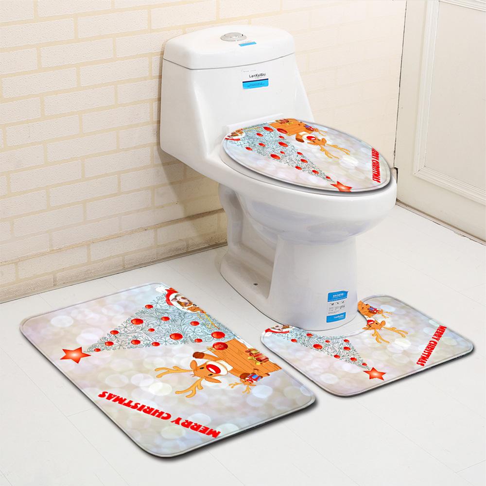 Christmas Bathroom Floor Mat Toilet Three-Piece Set