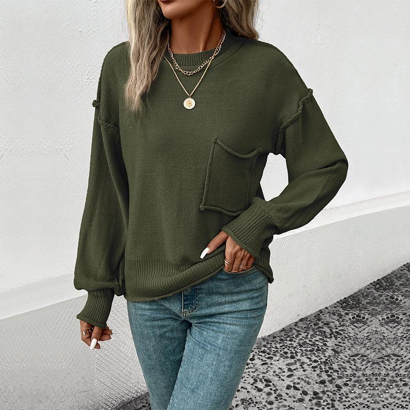 Multi-Color European & American Style Loose Long Sleeve Solid Color Autumn Sweater for Women