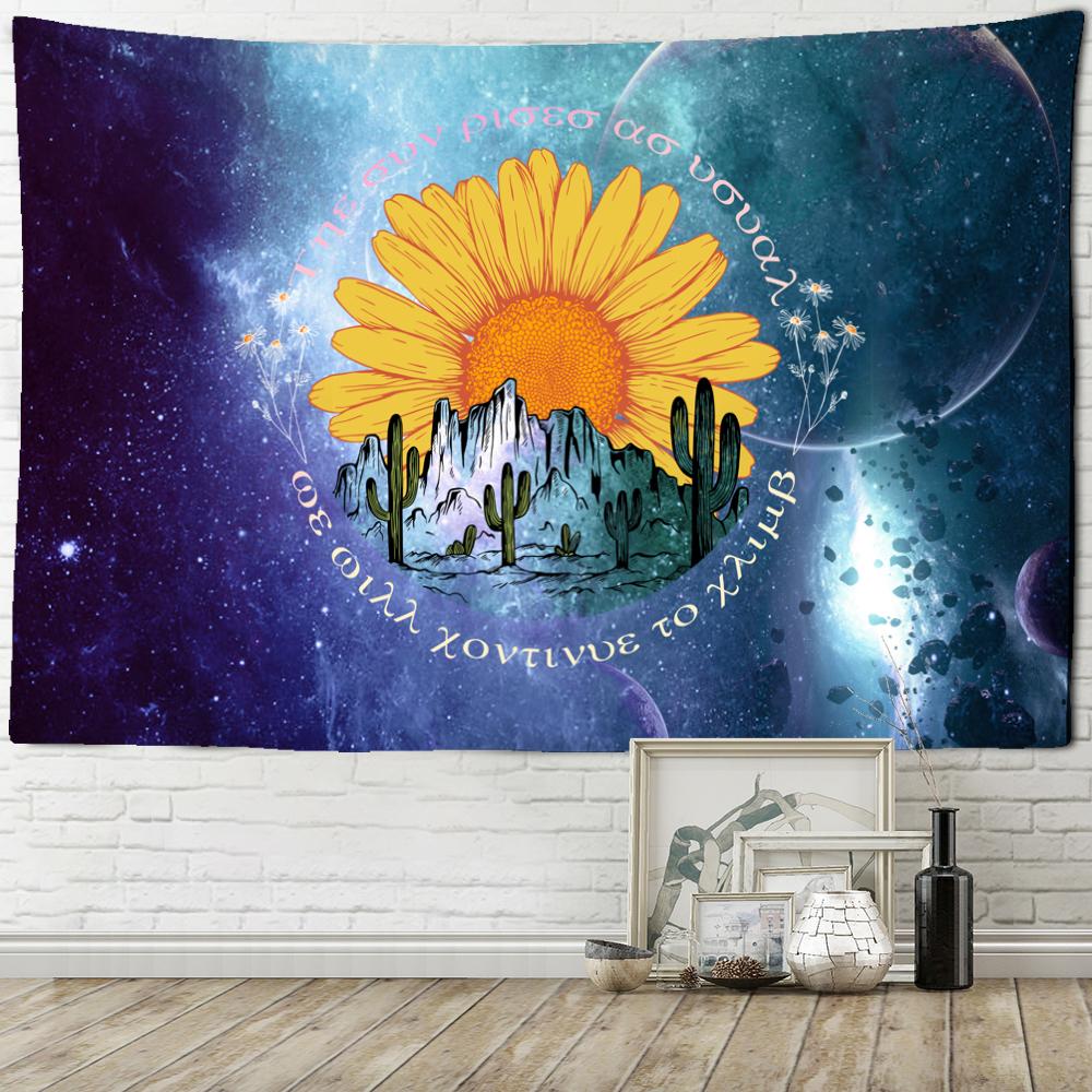 Sunflower Planet Tapestry Wall Hanging Natural Plants Bohemian Hippie Carpet Beach Towel Art Family Bedroom Room Decor