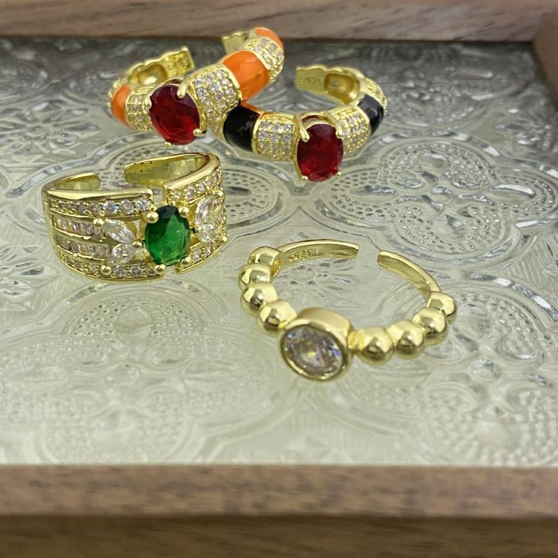 Design Geometric Unique Copper Ring For Women With Adjustable Fit And Colorful Zircon Stones