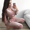 Fashion Street Velvet Zweiteiler Damenhose Casual Solid Zipper Rundhals 2-teiliger Hosenanzug Damen Slim Fit Damen Sporthosen-Sets 25834