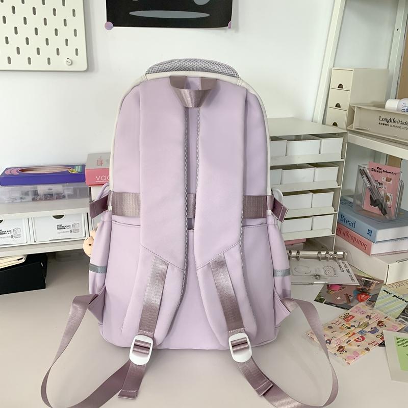 Women Large Capacity Schoolbag Campus Color Block Backpack Multi-Compartment Student Travel Backpack