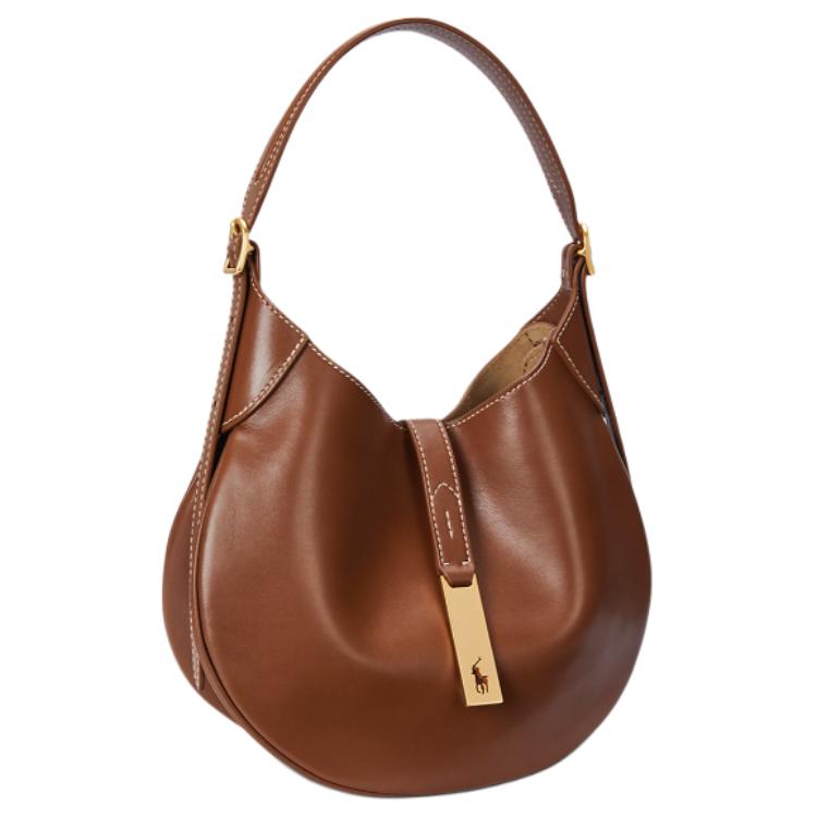 Polo Ralph Lauren Polo ID Gold Hardware Leather Dumpling Shoulder Bag Small Women Shoulder Bag Brown WAPOBAG02V20147200