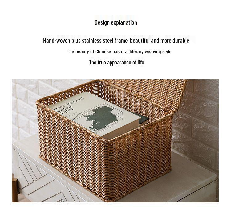 Nordischer Stil Imitation Rattan Aufbewahrungsbox mit Deckel - Schlafzimmer Kleiderorganizer