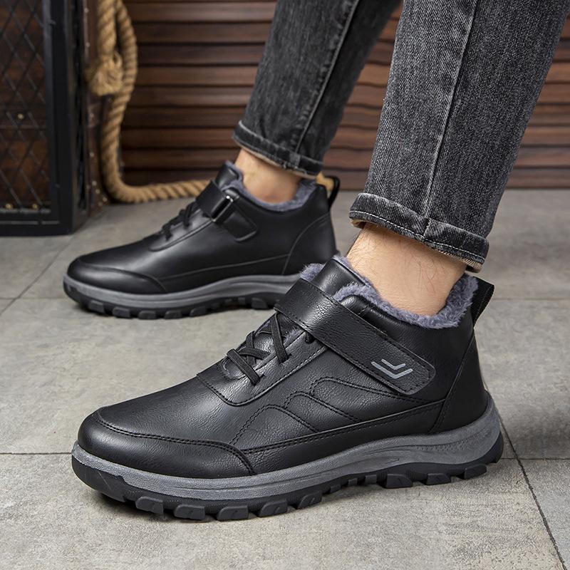 Winter Men's Cotton Shoes Leather Waterproof Snow Boots Velvet Warm Middle-aged and Elderly Dad Non-slip Soft-soled Outdoor Walking Shoes