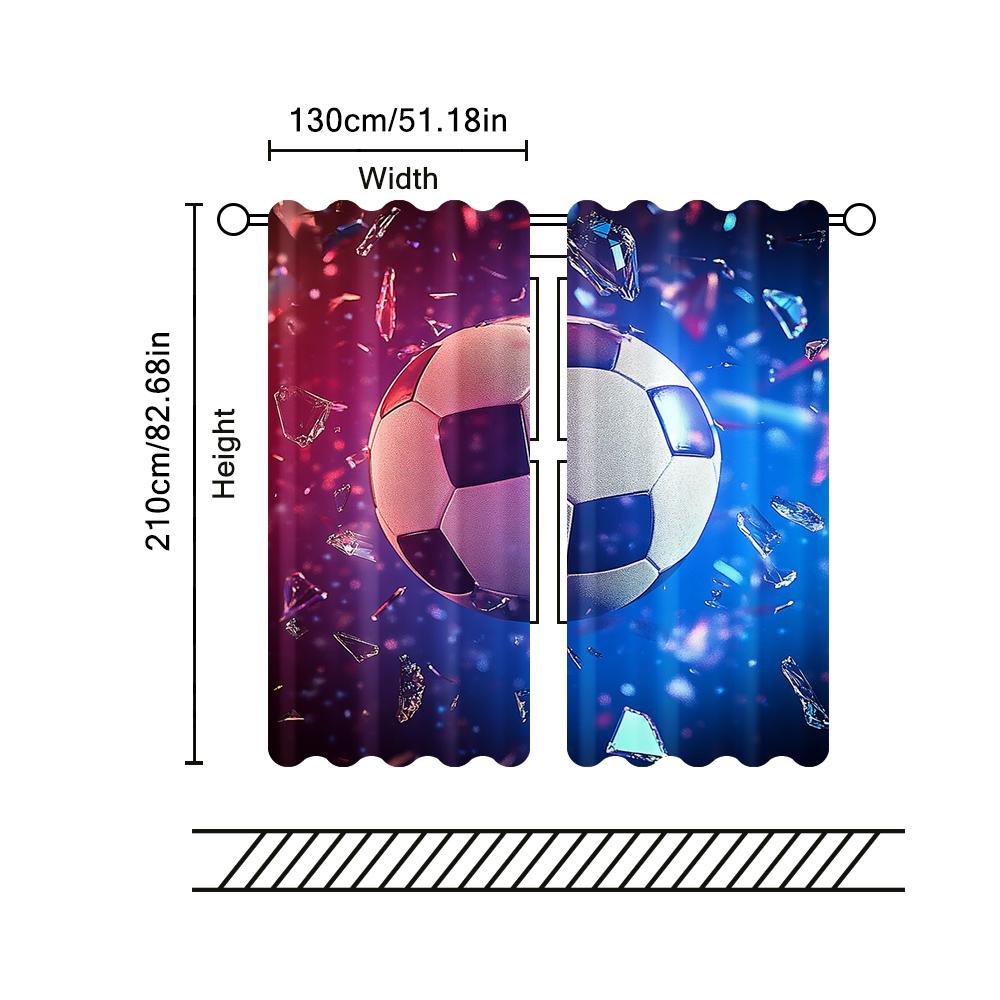 2Pcs Football Curtains Galaxy Soccer Ball Pattern Curtains For Bedroom Living Room Sports Theme Drapes Competitive Games Window