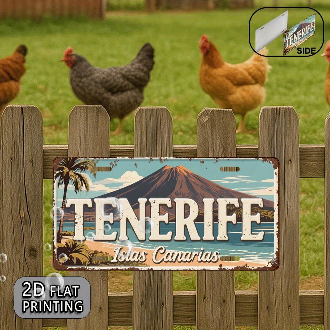 

Mfoever Tin Sign HD Aluminum Metal Sign Tenerife Islas Canarias Vintage License Plate Style Wall Decor Retro Volcano Beach Palm Tree Design Tin 15x30cm