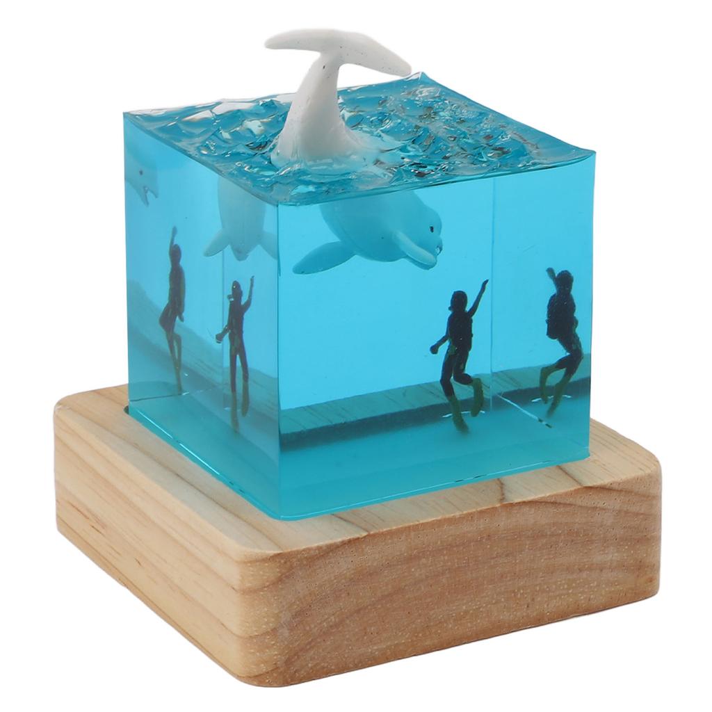 Handcrafted White Whale Night Light Diver Deep Sea Night Lamp with USB Oak Stand RGB Bedside Table