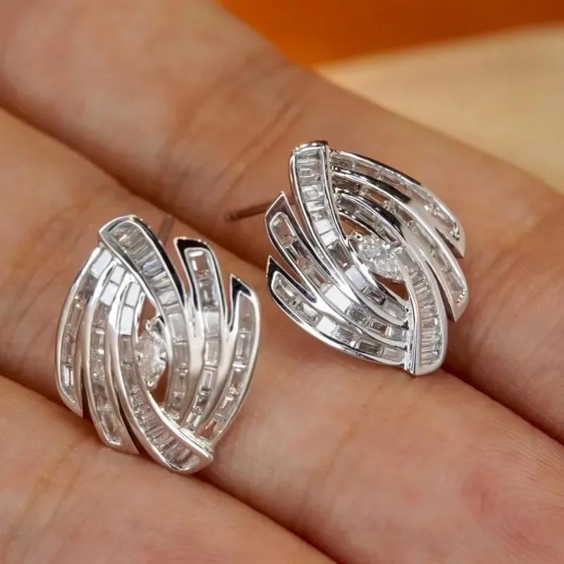 Geometric Shape Stud Earrings with Square Cubic Zirconia Copper Color Temperament Accessories for Women Trendy Zircon