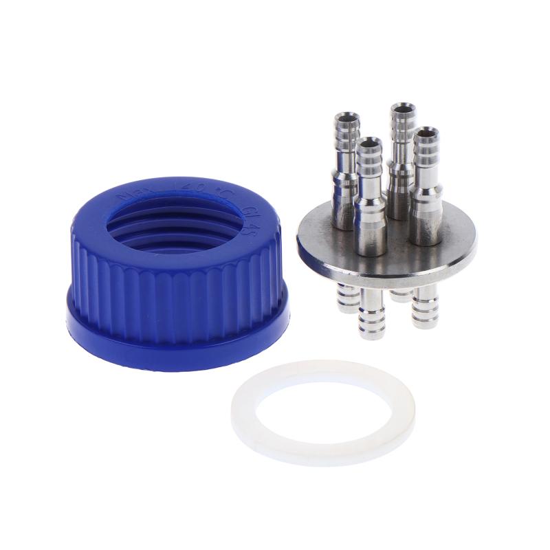 Gl45 Fermentation Tank Reactor Feed Cover Stainless Steel Jar Lid With Ss304 Blue Headspace Cap Refill Cover For Tube