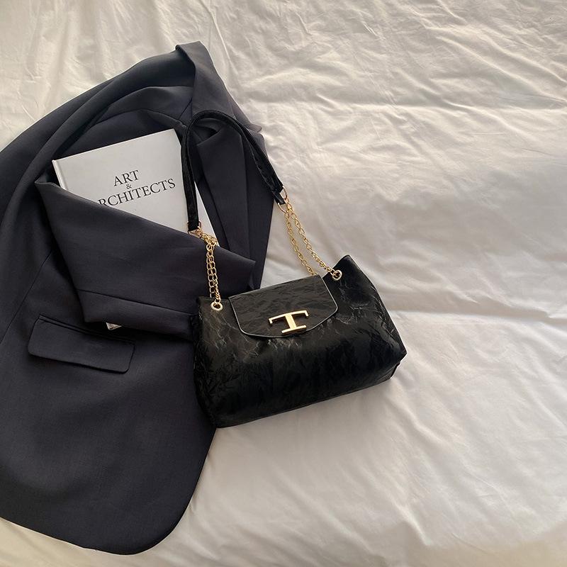 

Фактурная сумка женская 2025 новая цепочка модная большая вместительная сумка через плечо женская маленькая ароматная стильная повседневная сумка через плечо чёрный