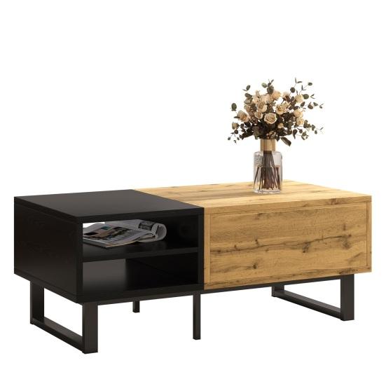 Living Room Table Coffee Table with Color Block Patio Structure Compartments And Drawers Metal Legs Tea