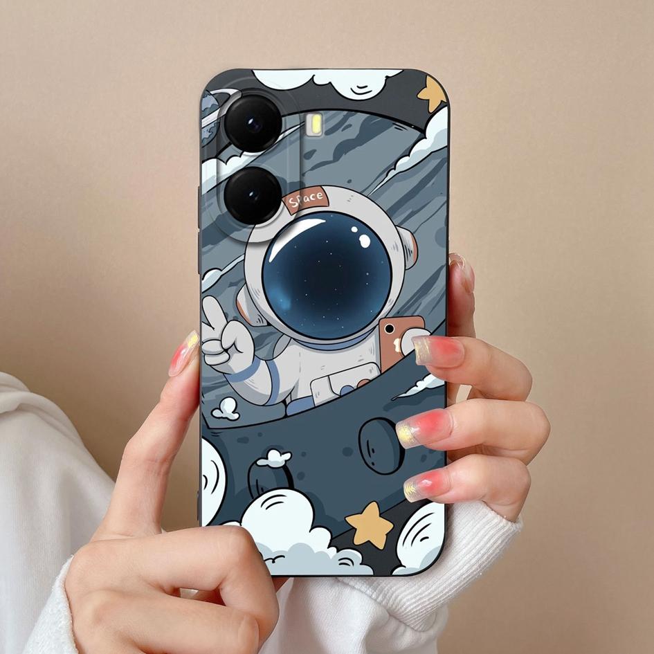 Krásný kreslený kryt s astronauty na telefon pro redmi 10 11 12 13 14C 14R měkký čtvercový tekutý silikonový protiskluzový kryt pro redmi 10 11 12 13 14C 14R
