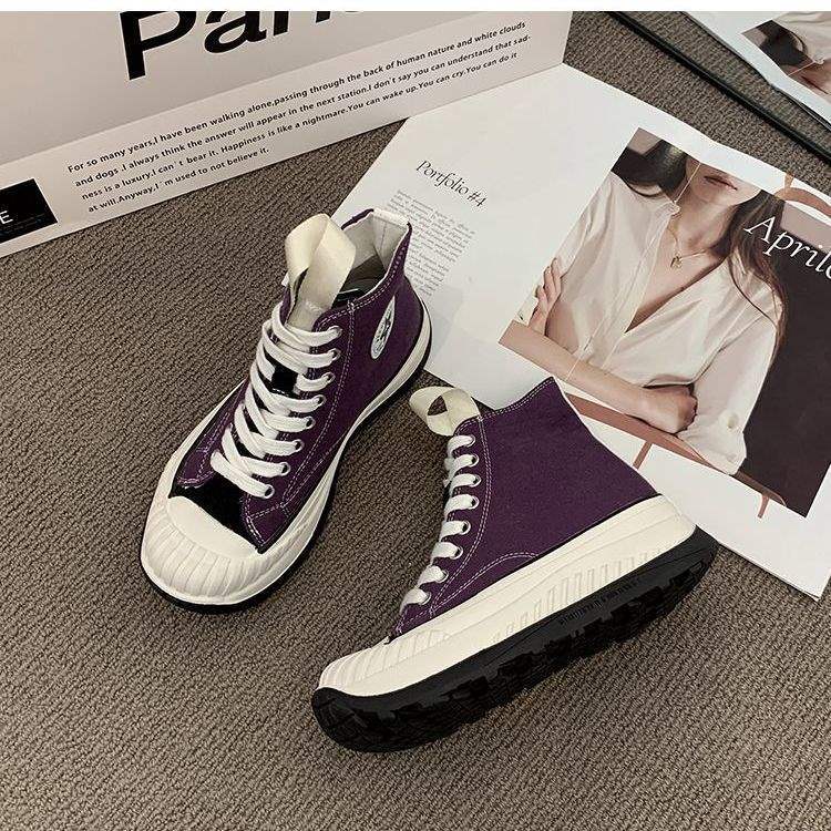 Canvas Shoes Women's High Top 2025 Spring and Autumn Design Sense Casual Sports Board Shoes Thick Sole Heightening White Shoes Velvet Short Boots