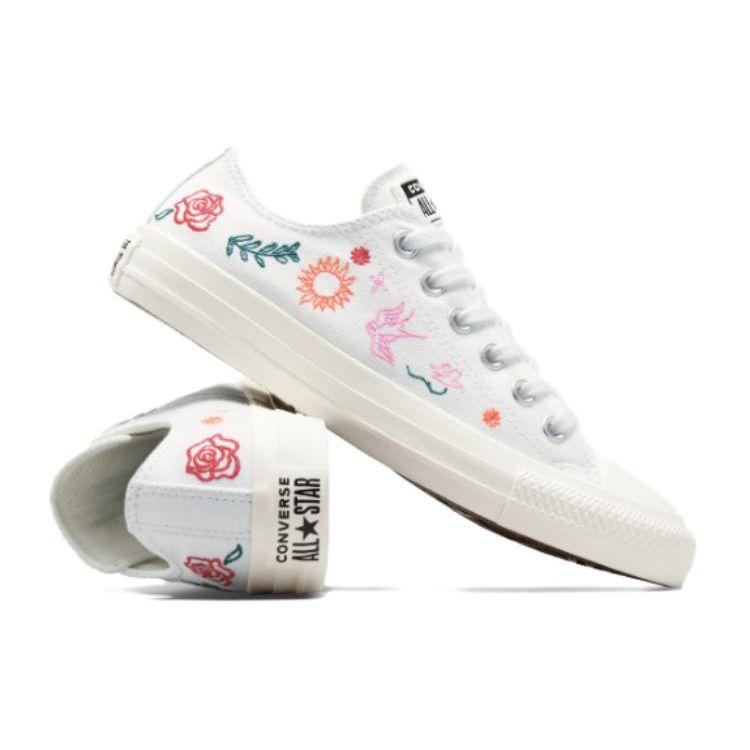 Converse Chuck Taylor All Star Low Letni Haft Damskie Trampki Białe Smocza Łuska Czerwone A10821C