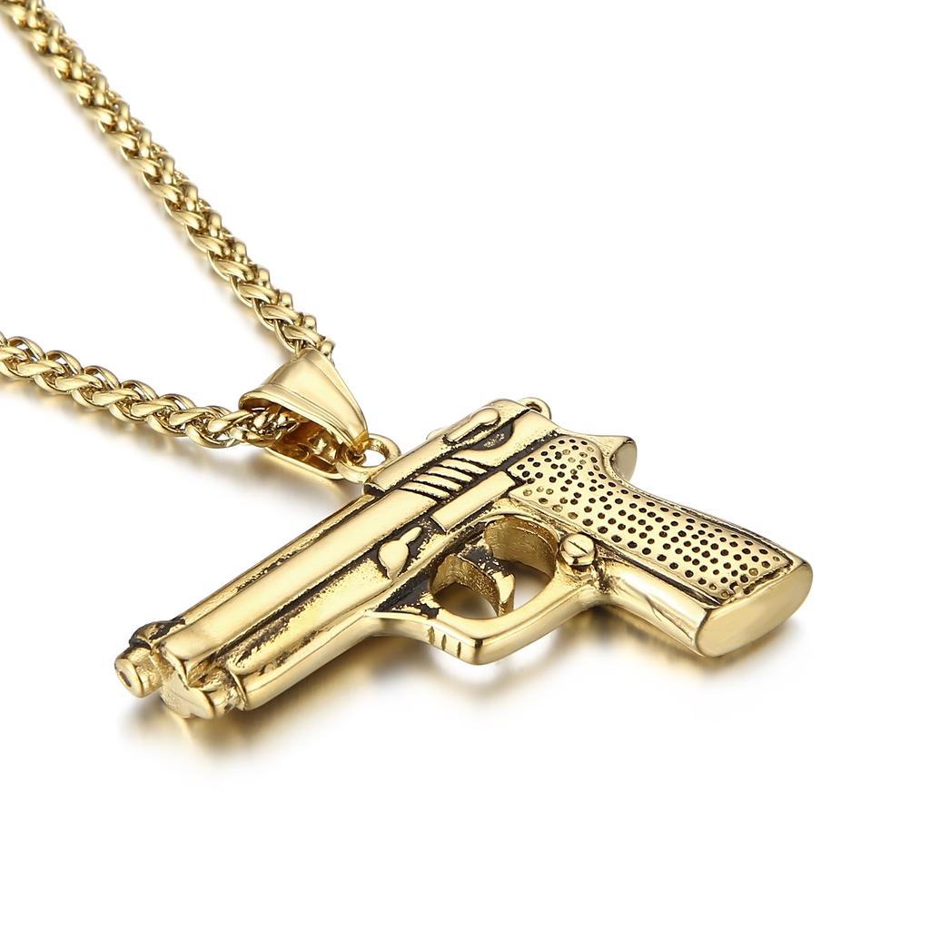 Stainless Steel Gun Charm Pendant Necklace for Men Women Chunky Power Jewelry 60cm Silver/Gold Color Metal Accessories