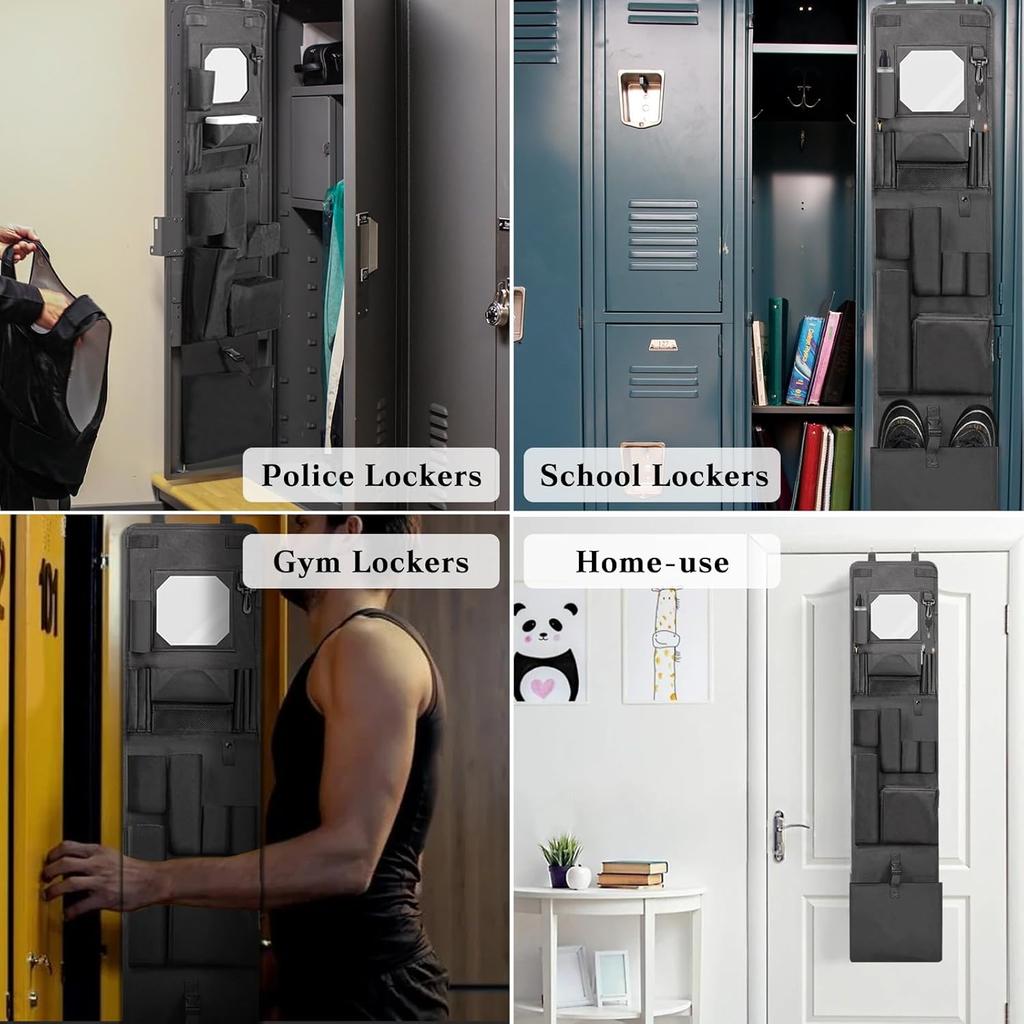 Tiga Hanging Locker Organizer with Acrylic Soft Mirror - 11’’ W x52’’ H - 600D Oxford Cloth Heavy Fabric - Police Locker Organizer - Work