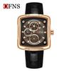 OFNS Brand 1516 Fashion Square Six Needle Quartz Watch 3ATM Waterproof Luminous Head Layer Leather Strap Date Display Cool Men's