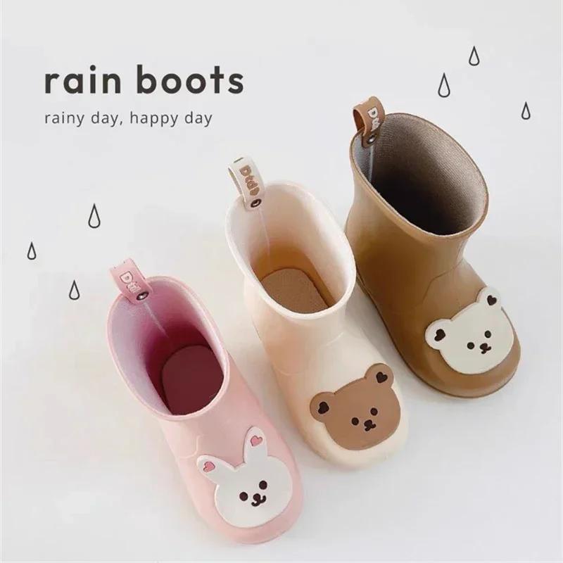 Stivali da pioggia per bambini antiscivolo impermeabili, cartoni animati, orsi, conigli, neonati, a metà polpaccio, scarpe da acqua per la stagione della pioggia, per bambine e ragazzi, scarpe in gomma