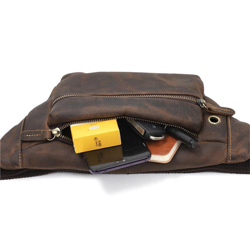 Retro Crazy Horse Leather Men's Waist Bag, European and American Trendy Genuine Leather Men's Bag