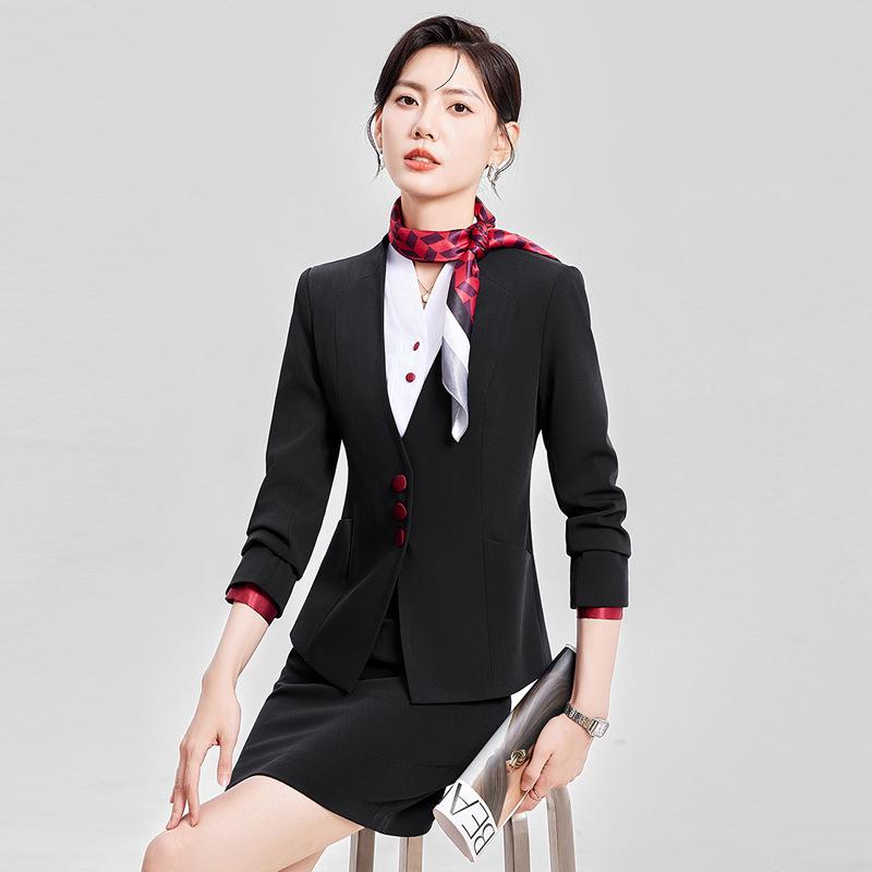 Women's Professional Flight Attendant & Receptionist Suit - Elegant Skirt Set for Beauticians and Hotel Staff