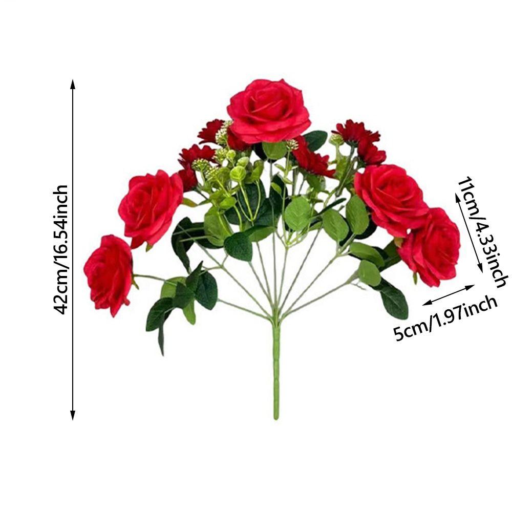 Multicolor Artifcial Rose Flower Curled Edge Petals Green Leaves Faux Flower Rose Accesssories Desktop Ornament