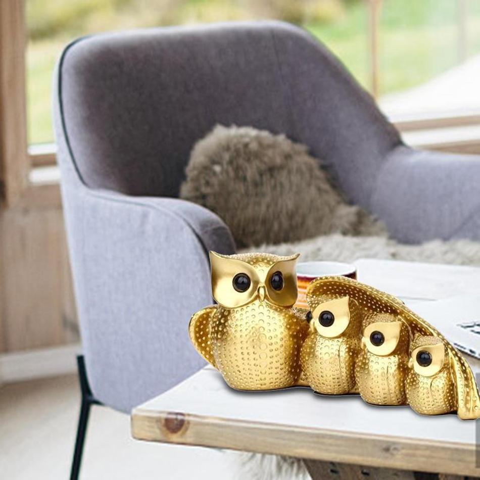 New Birds Figurine Desktop TV Stand Cabinet Creative Design Animals Statuary Decoration Family Of Four Owl Statue Home Ornament