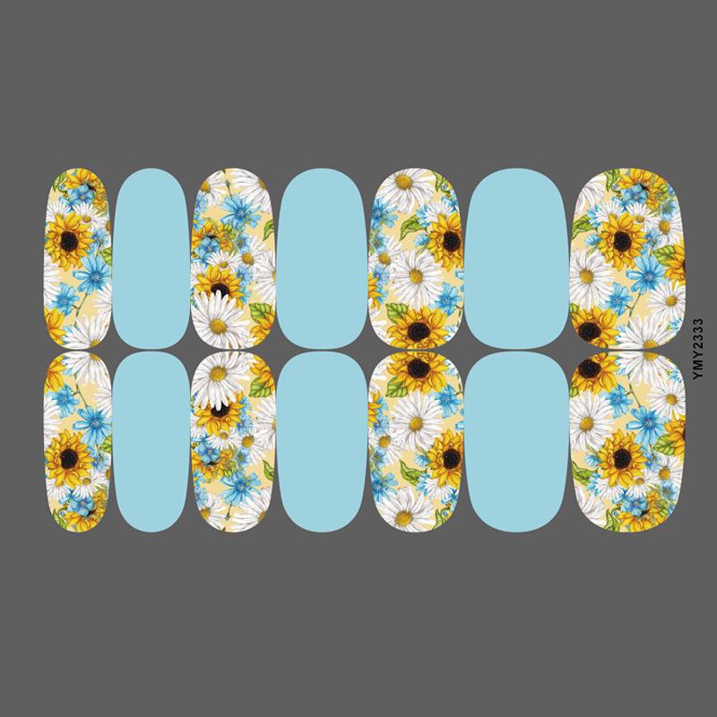 Bright Sunflower Waterproof Nail Stickers - Long-Lasting, Cute, Full-Cover Ins Style