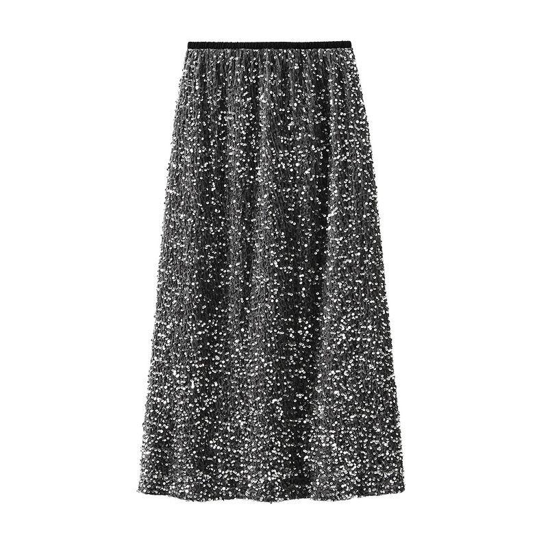Sequin Elastic Waist Loose Split Skirt Sequin Elastic Waist Loose Skirt