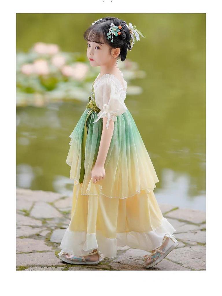 Girls' Summer Hanfu Ruqun Dress: New Chinese Style Princess Performance Costume
