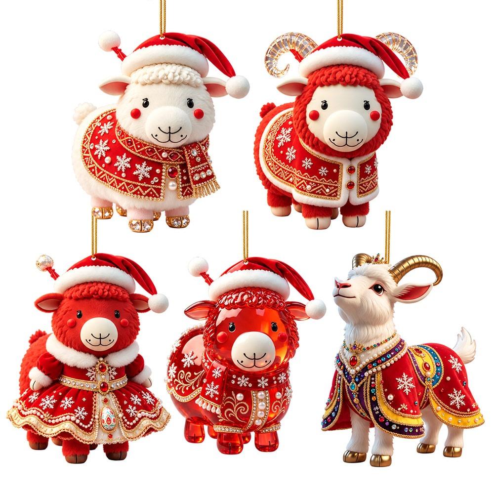 2D Flat Goat Hanging Ornament Set Shining Artificial Rhinestone Animal Hanging Decoration Acrylic Simulation