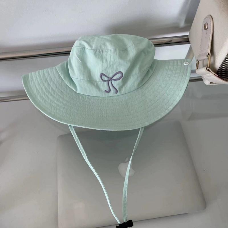 Bow Embroidery Women Quick Dry Bucket Hat Summer Outdoor Hiking Camping Panama Caps Wide Brim Fordable Sunscreen Basin Hats