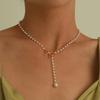 Alloy Bow Pearl Fringed Pendant Necklace Women's Simple Temperament Popular Necklace