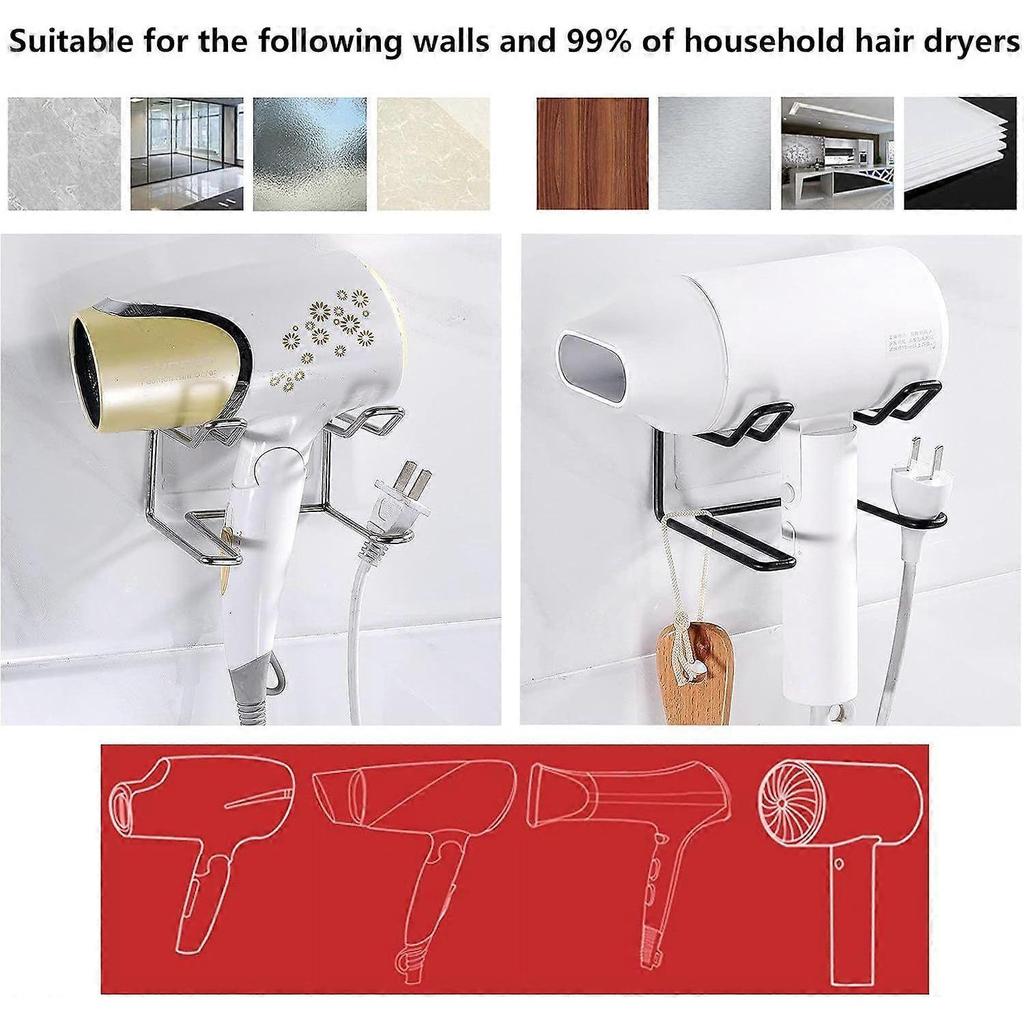 Hair Dryer and Straightener Holder Hair Dryer Holder with Socket Holder Wall Mounted Hair Dryer Holder Screwless Suitable for All Types of Hair Drye