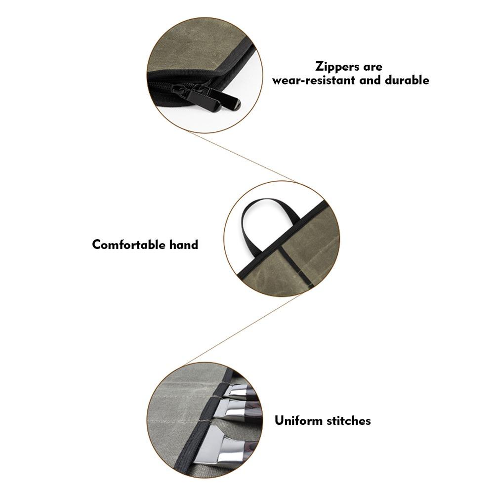 Canvas Material Knife Carrying Case Zip Closure Portable Knife Bag Knife Storage Pouch For Camping