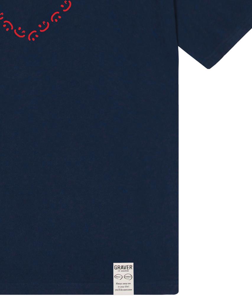 GRAVER [Unisex] Heart Drawing Smile Short Sleeve T-Shirt_Navy