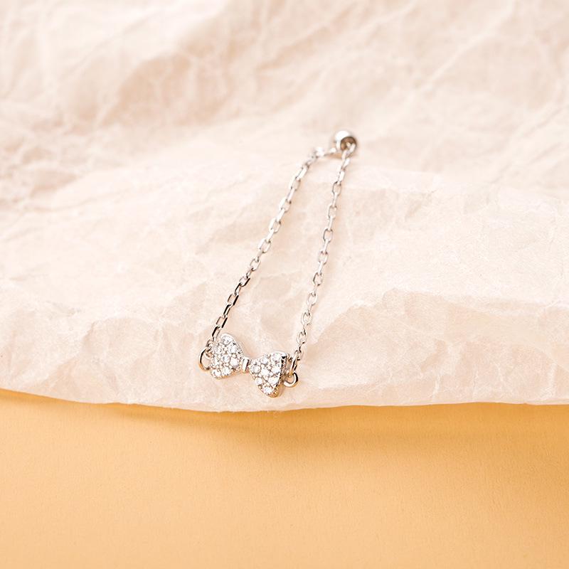 925 Sterling Silver Adjustable Bow Chain Ring for Women - Light Luxury, Niche Cold Style.