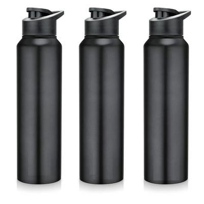 Edelstahl Wasserflasche 1 Ltr Für Kinder, Jungen, Mädchen, 1 Liter Flaschen für Fitnessstudio, Sport, Kühlschrankgebrauch, Schule & Büro (Trinkdeckel - 3er-Set, Schwarz)