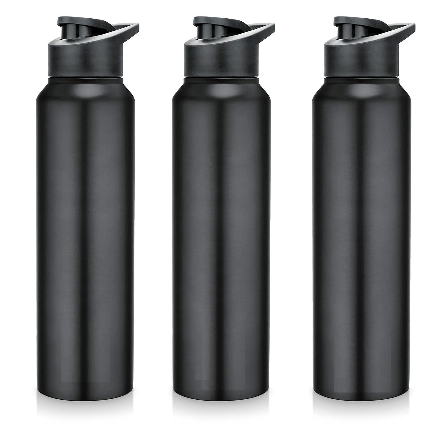 

Бутылка для воды из нержавеющей стали 1 л для детей, мальчиков, девочек, бутылки 1 литр для спортзала, спорта, использования в холодильнике, школы и офиса (Крышка-поильник - Набор из 3 штук, Черный)