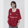 V-neck Oversized Hip-Hop Retro Embroidered Jersey T-shirt - Unisex Short Sleeve