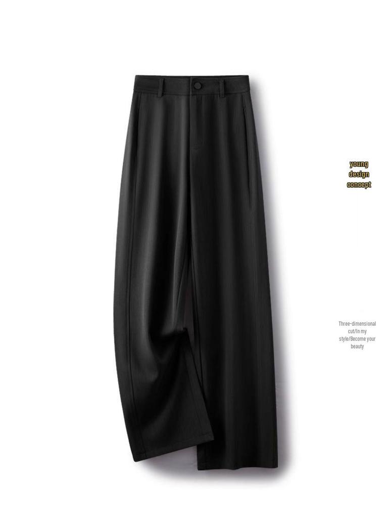Spring 2025 Women's High-Waisted Grey Wide-Leg Trousers - Relaxed Fit, Loose Straight-Leg Casual Pants