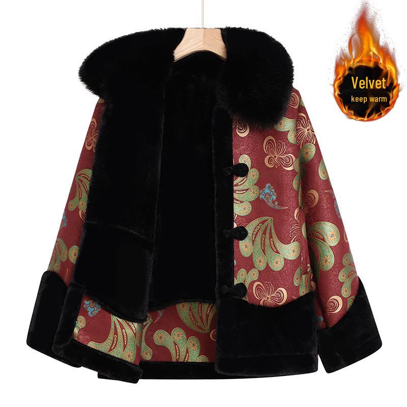 Grandma's Winter Plush Fur Collar Coat - Warmth for Middle-Aged and Elderly Women