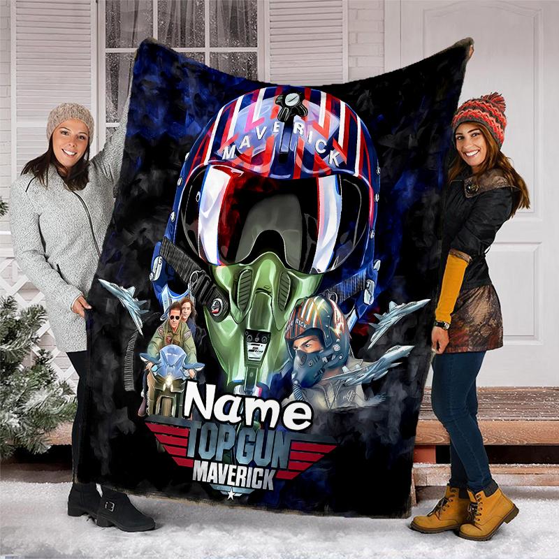 Personalized Custom Name Blanket - Top Gun Maverick Print Design,Blanket for Sofa,Bed,Travel,Camping - Soft and Warm, Great Gift