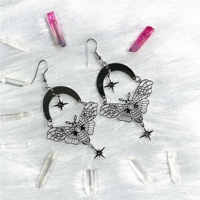 Exaggerate Retro Gold Color Stars Moon Hollowed-out Moth Pendant Stainless Steel Dangle Earrings for Women Charms Jewelry Gifts