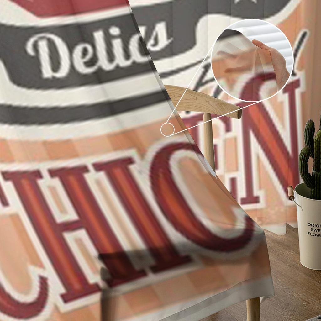 Vintage Fried Chicken Vector Poster Design Sheer Curtains for Living Room Tulle Window Curtain Bedroom Kitchen Veil Drapes