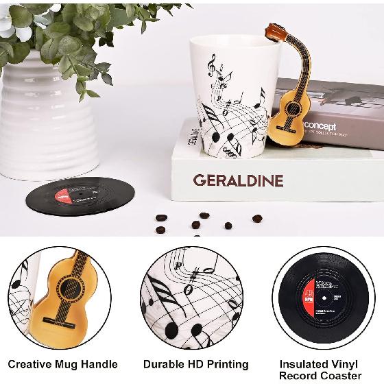 Maustic Guitar Mug, Music Gifts for Men, Guitar Gifts for Guitar Players, Christmas Birthday Gifts for Music Lovers, Music Teacher Gifts, Ceramic Mug